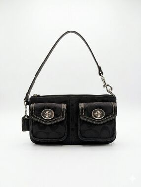 Coach Vintage, Y2K Legacy Sign. Canvas Double Pocket Turn-Lock Wristlet - EUC!